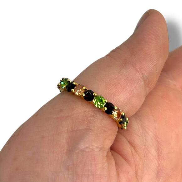 NEW Charter Club Gold Plate Multicolor Crystal Ring Size 11 Green Red Band - Picture 8 of 10